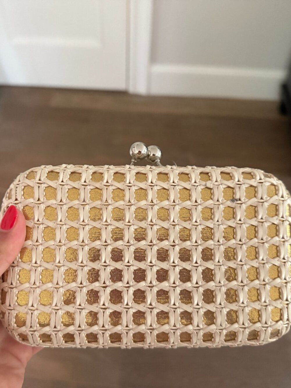 Gold and Cream Woven Clutch Wristlet